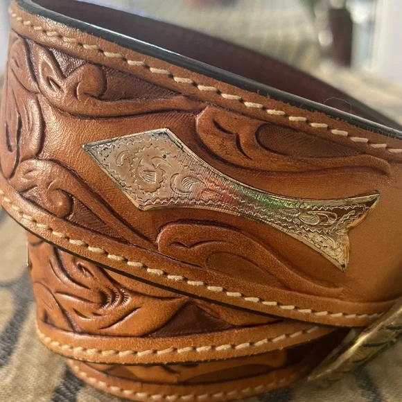 Larry Mahan - Vintage, Western Leather Belt w/San Dimas Brass Buckle size 30